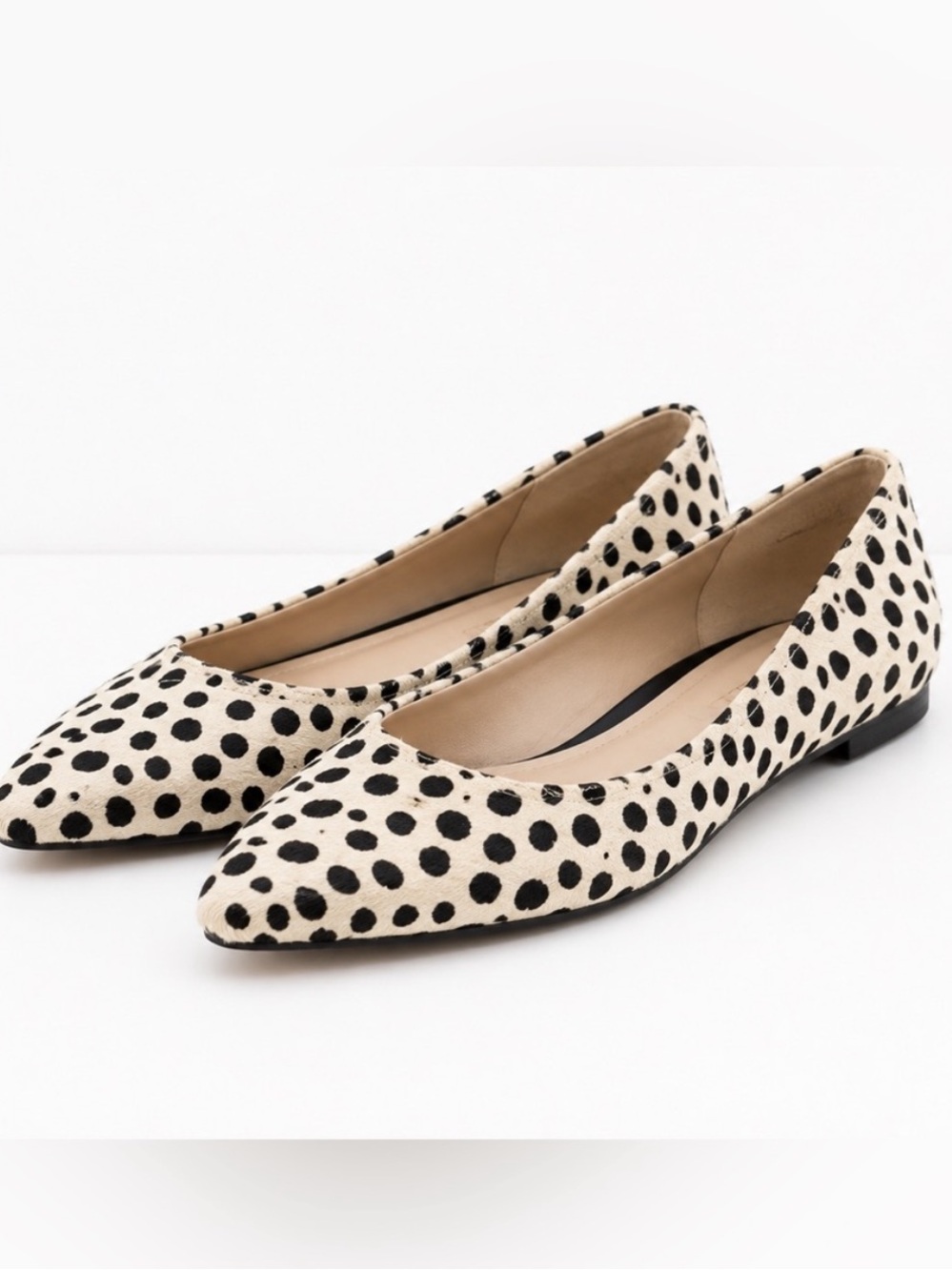 Vionic Lena Spot Calf Hair Point Toe Orthopedic Flats Sz 8.5 NEW NIB Ivory Black